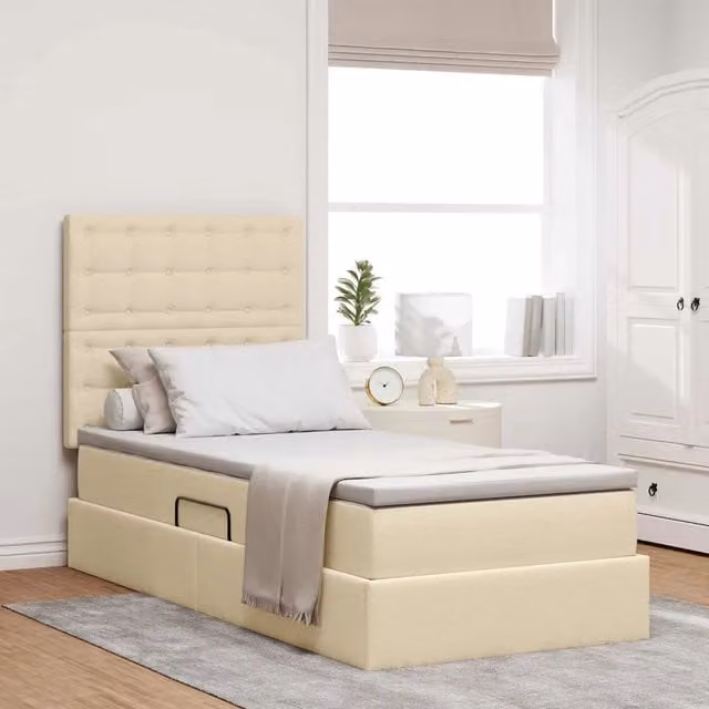 Letto con contenitore e materasso vidaXL in tessuto beige L/P/H: 90 x 190 x 128 cm