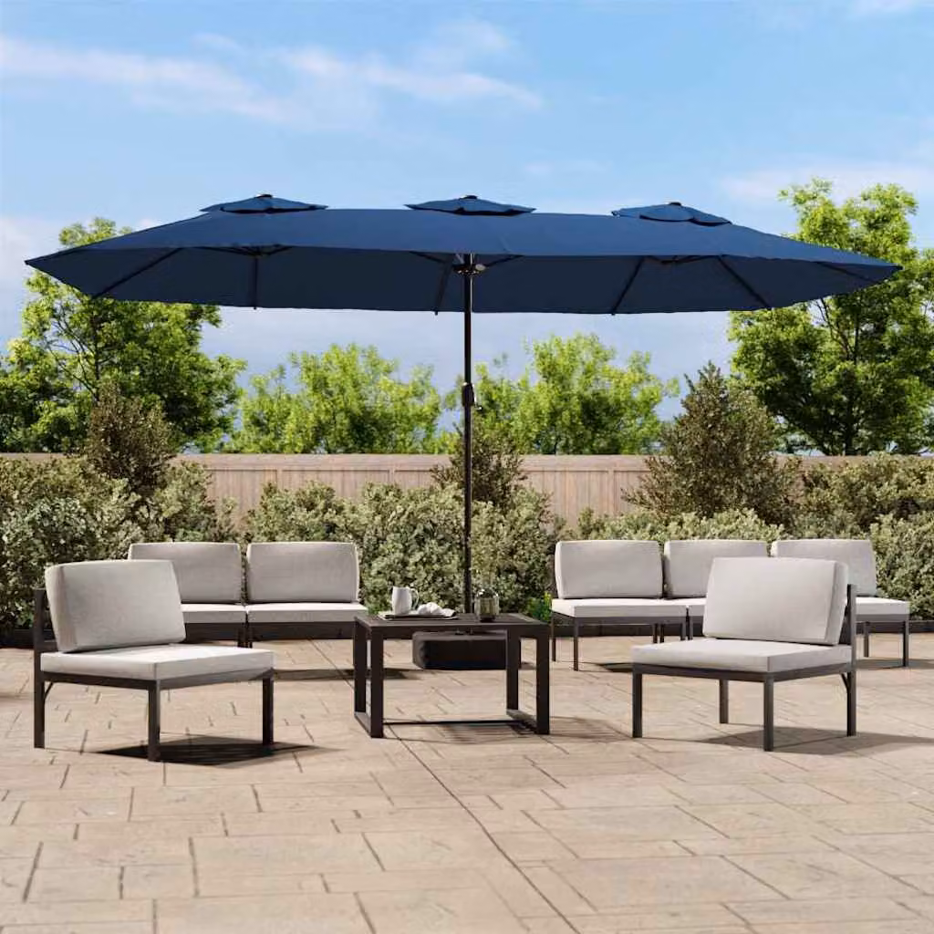 Ombrellone a Doppia Testa Cantilever vidaXL in Acciaio e Poliestere, Colore Azzurro e Grigio, L: 449 cm, H: 245 cm