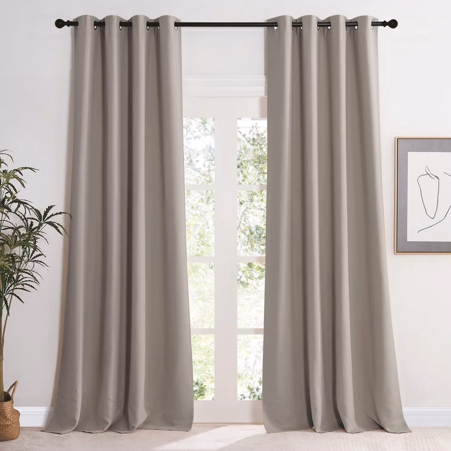 Omgoods - Tende oscuranti color sabbia - 2 pannelli, con isolamento termico
