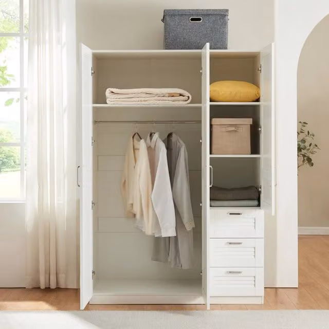 Armadio Guardaroba Finning con Ante a Persiana e Cassettiera 176 x 120 x 52 cm Bianco [en.casa]