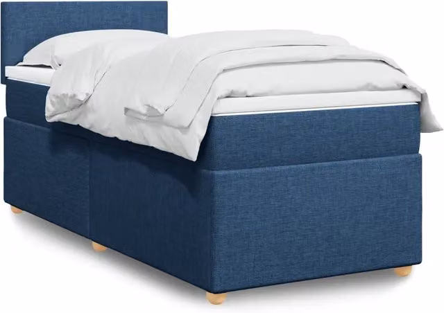 Letto Ibrido vidaXL con Giroletto a Molle e Materasso in Tessuto Blu e Bianco L/P: 90 x 200 cm – 1