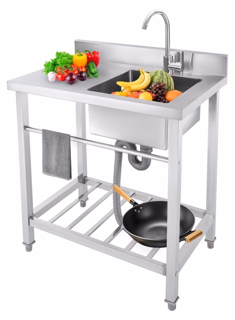 Lavello in acciaio inossidabile – Autoportante con rubinetto – 80 x 55 x 84 cm