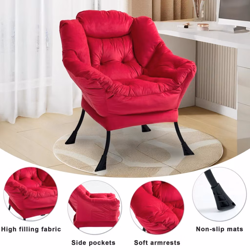 Poltrona relax ergonomica OKWISH con struttura in metallo e cuscino in foam rosso, L: 70 cm, P: 20 cm, H: 77 cm – 2