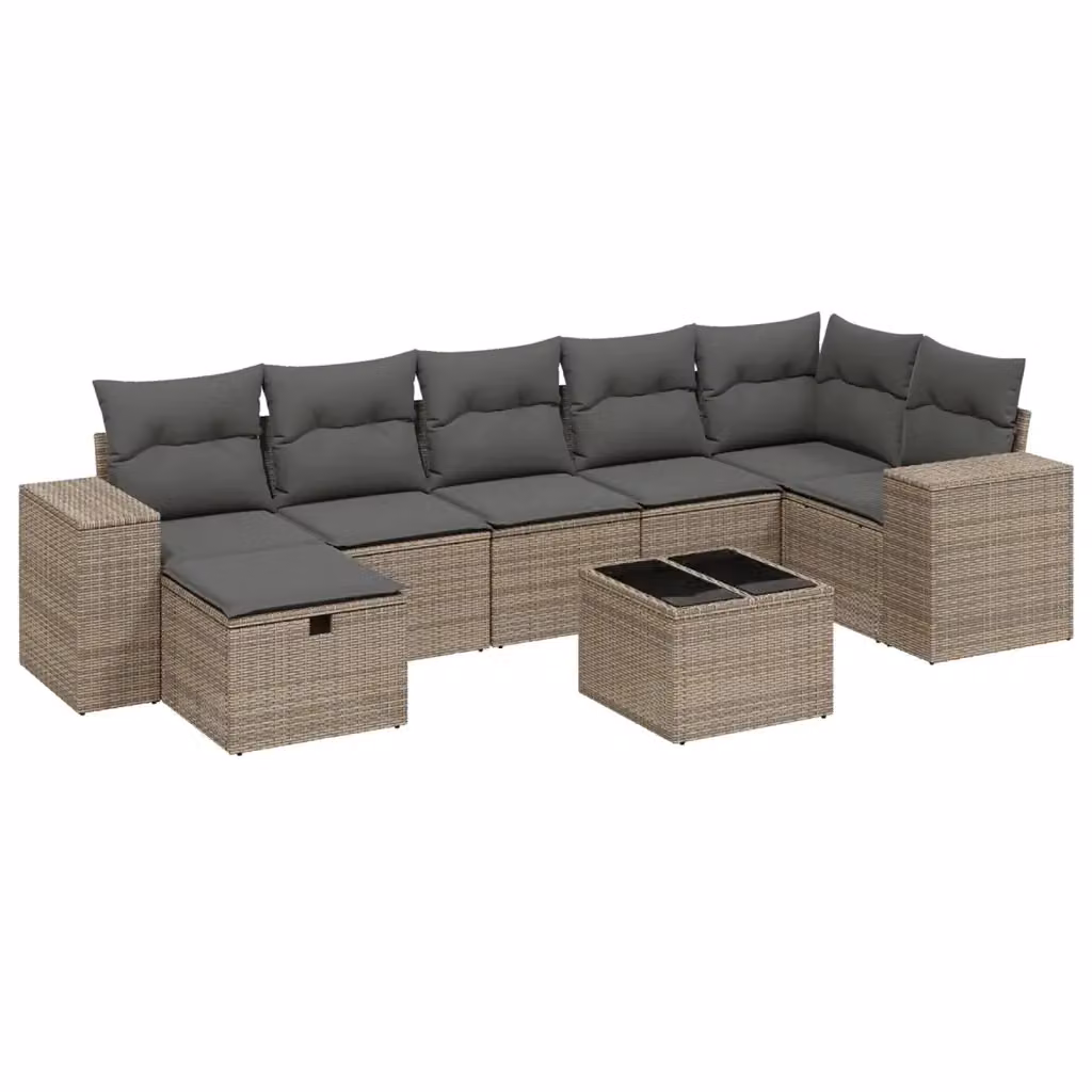 vidaXL Set Divano da Giardino 8 pz a Forma di L con Cuscini Grigio in Polyrattan e Struttura in Acciaio – 2