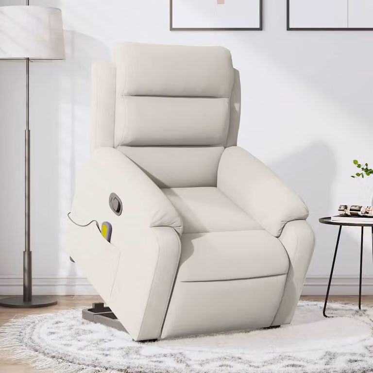 vidaXL Poltrona Alzapersona Massaggiante Reclinabile in Velluto Beige con Supporto Elettrico per Anziani