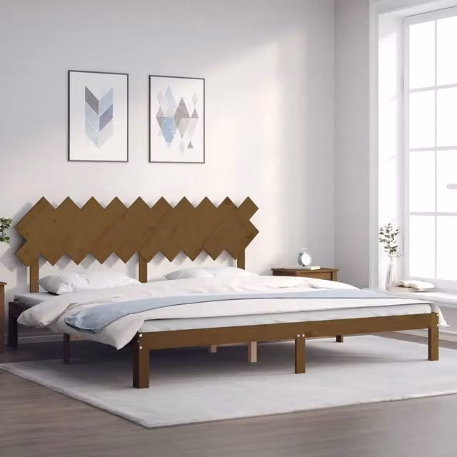 Letto con testiera vidaXL in legno massello di pino color marrone L/P: 200 x 200 cm – 1