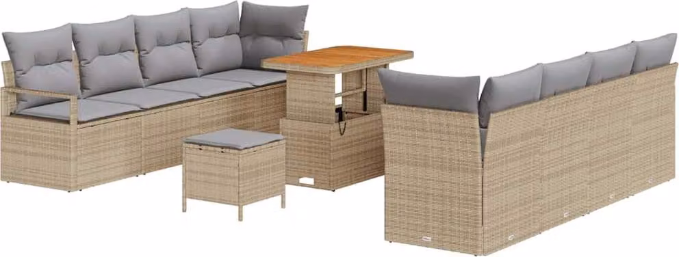 Set Divano da Giardino con cuscino 11 pcs Beige polyrattan