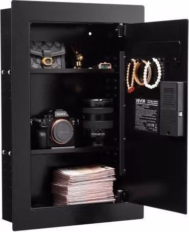 Cassaforte Elettronica da Muro VEVOR in Acciaio Nero con Impronta Digitale, Password e Chiave, H x L x P: 59,9 x 38,1 x 10,2 cm