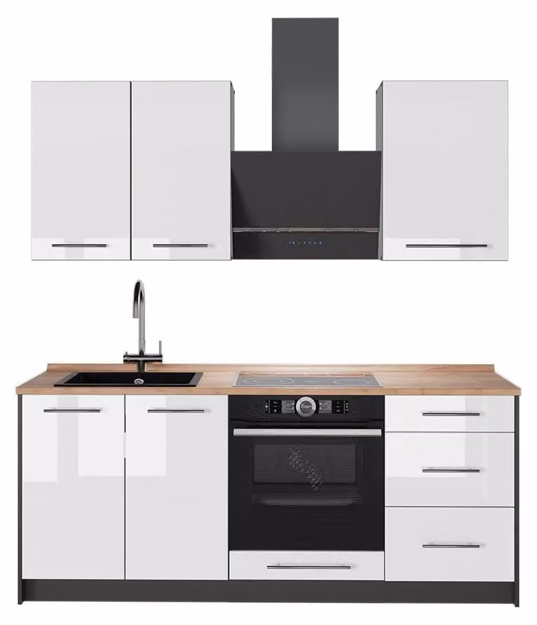 Cucina monoblocco Vicco Fame-Line Bianco lucido/Antracite 190 cm, PL Rovere, Model 64864