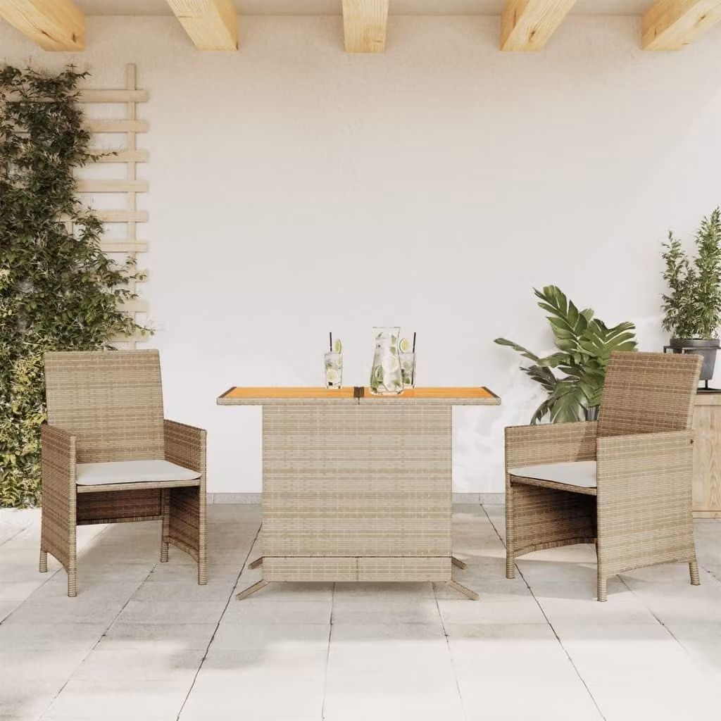 Maison Exclusive - Set da bistrot 3 pezzi con cuscini in polyrattan beige