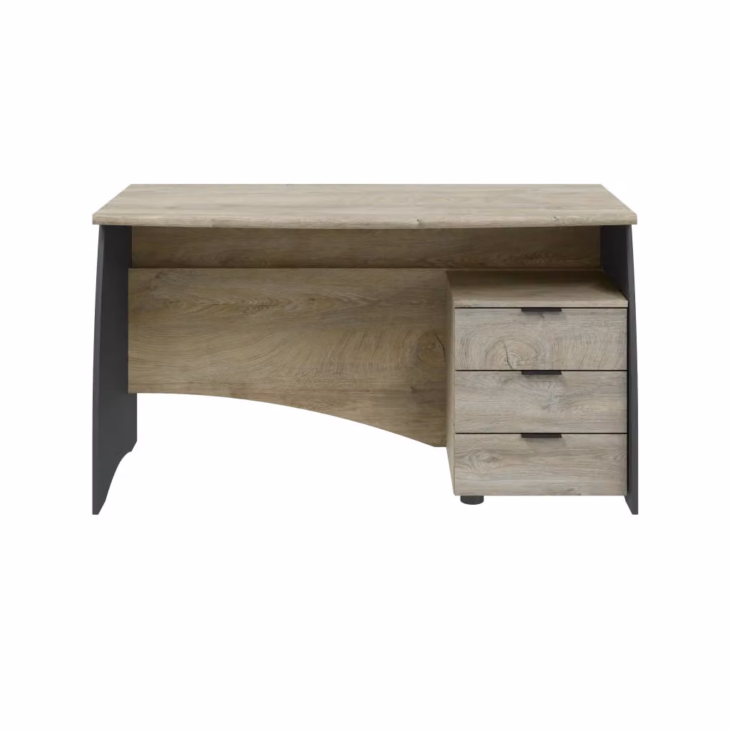 Scrivania da studio con 3 cassetti moderna in MDF laminato Grigio e Rovere L: 136 cm, P: 74 cm, H: 67 cm – 2