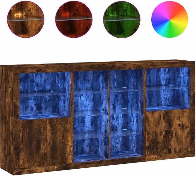 Credenza | Madia | Buffet da pranzo | Armadio da pranzo con Luci LED Rovere Fumo 202x37x100 cm