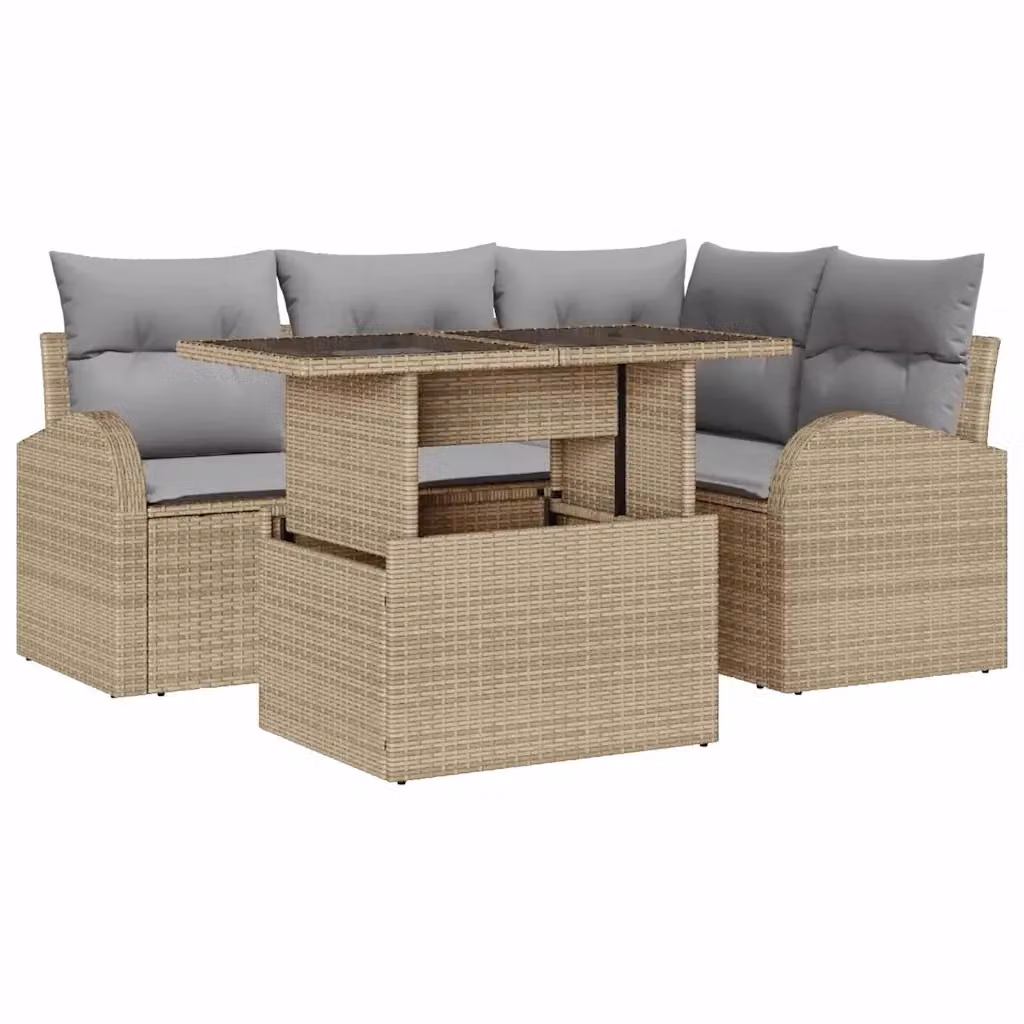 Set Divano da Giardino a L vidaXL 5 Pezzi Beige con Cuscini e Tavolino da Caffè in Rattan e Metallo – 2