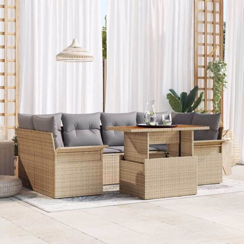 Maison Exclusive - Set da giardino composto da 7 pezzi, divano, in rattan sintetico beige