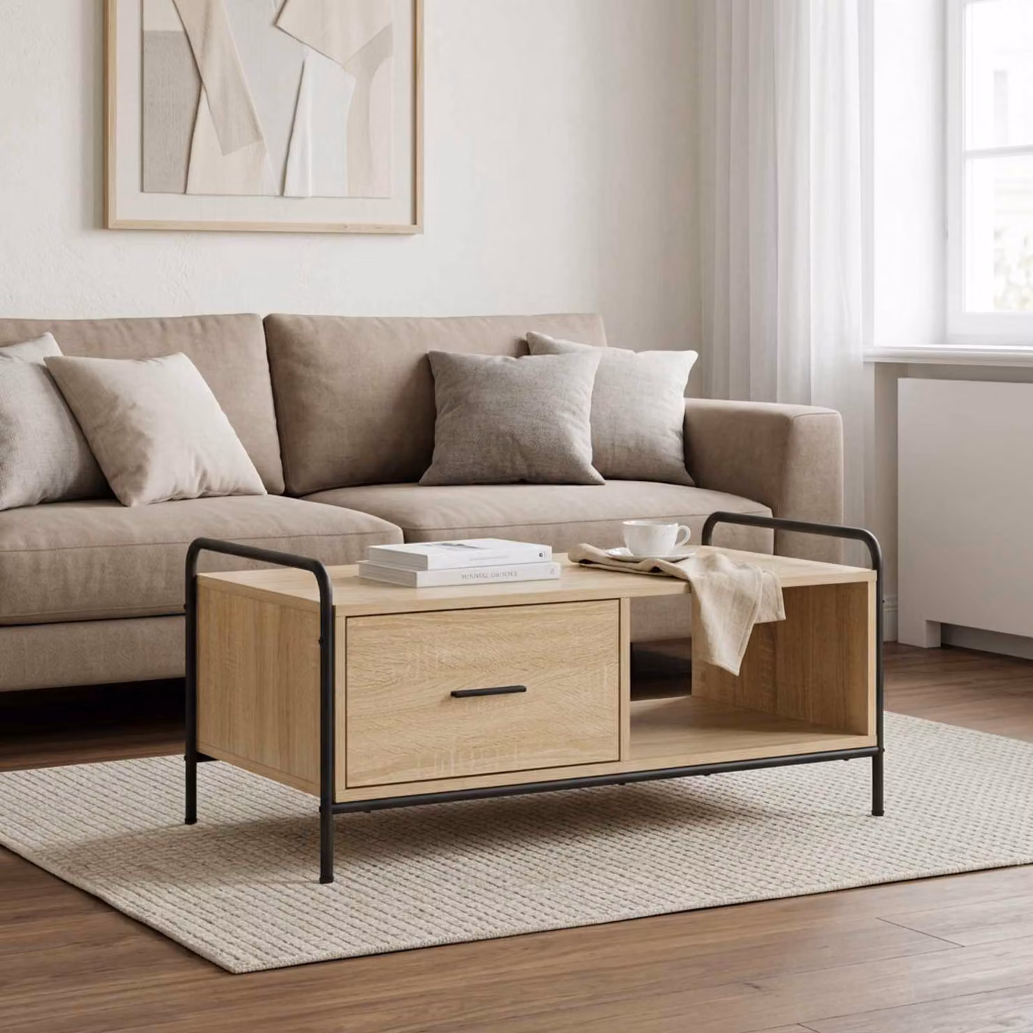 vidaXL Tavolino da salotto moderno in rovere color marrone L: 90 cm, P: 49 cm, H: 41 cm