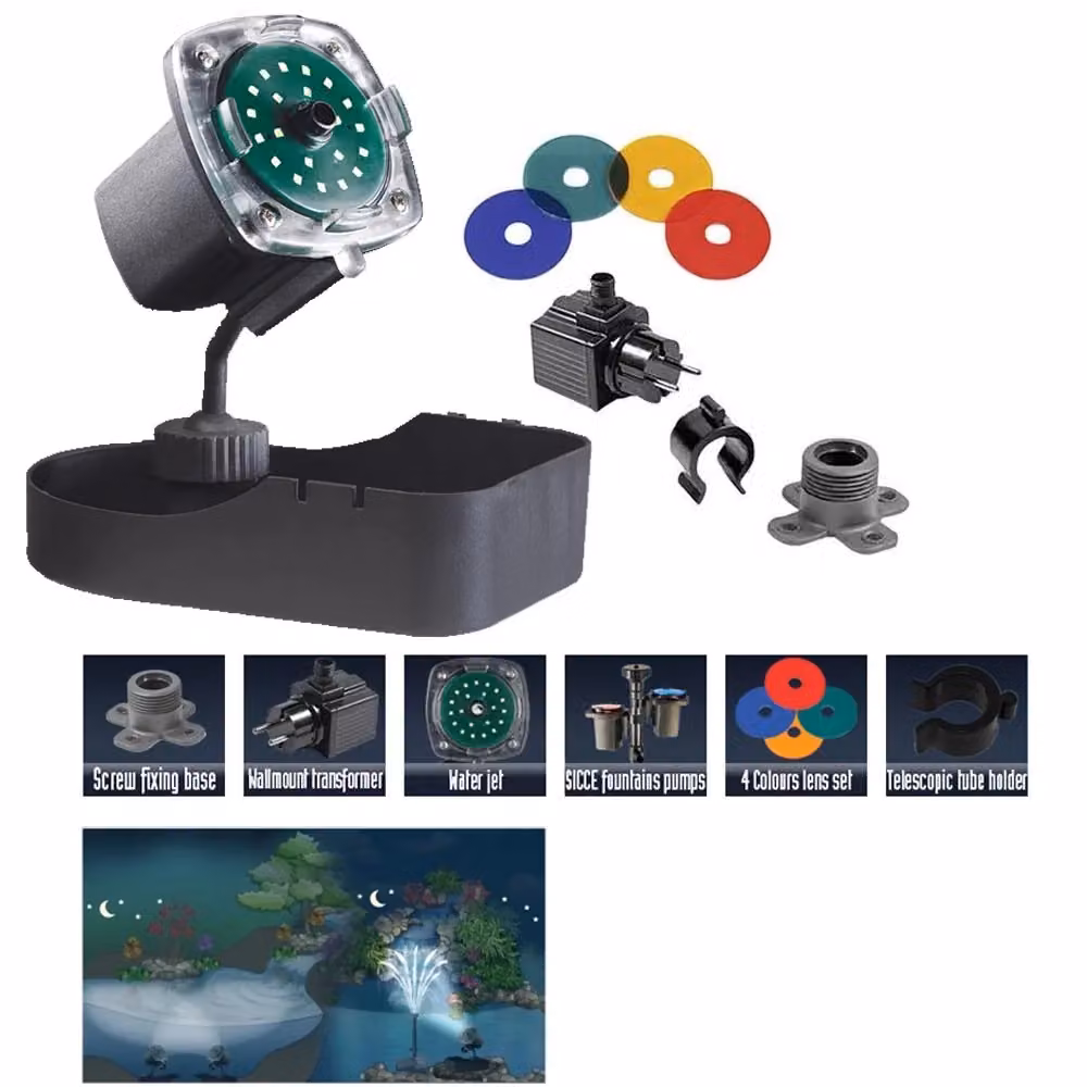 Multipack Outsunny per laghetto con pompa Syncra Pond 2.0 da 2550 litri/h e faretto LED sommergibile nero – 2
