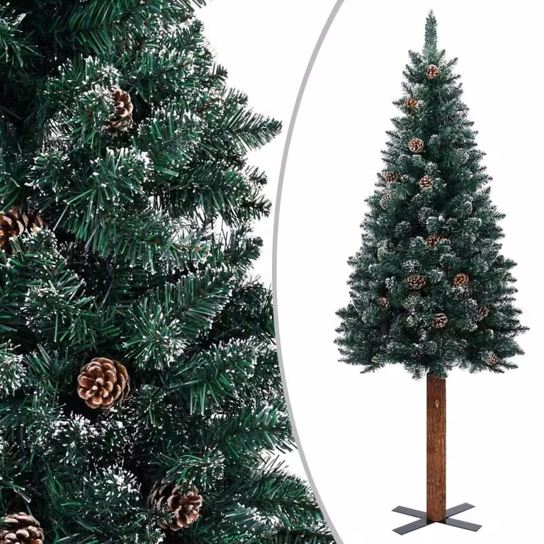 The Living Store Albero di Natale sottile con vero legno e neve verde 150 cm