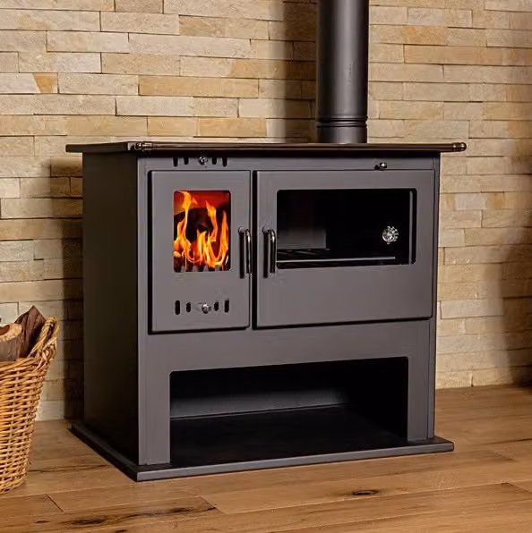 Stufa a legna Viki Lux V05 – 10,5 kW, con forno, termometro e piastra di cottura – Classe A
