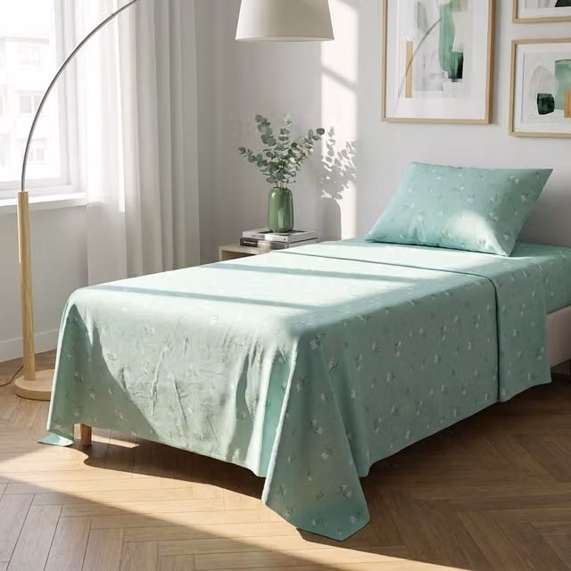 Completo letto 1 piazza e mezza fiorellini verde