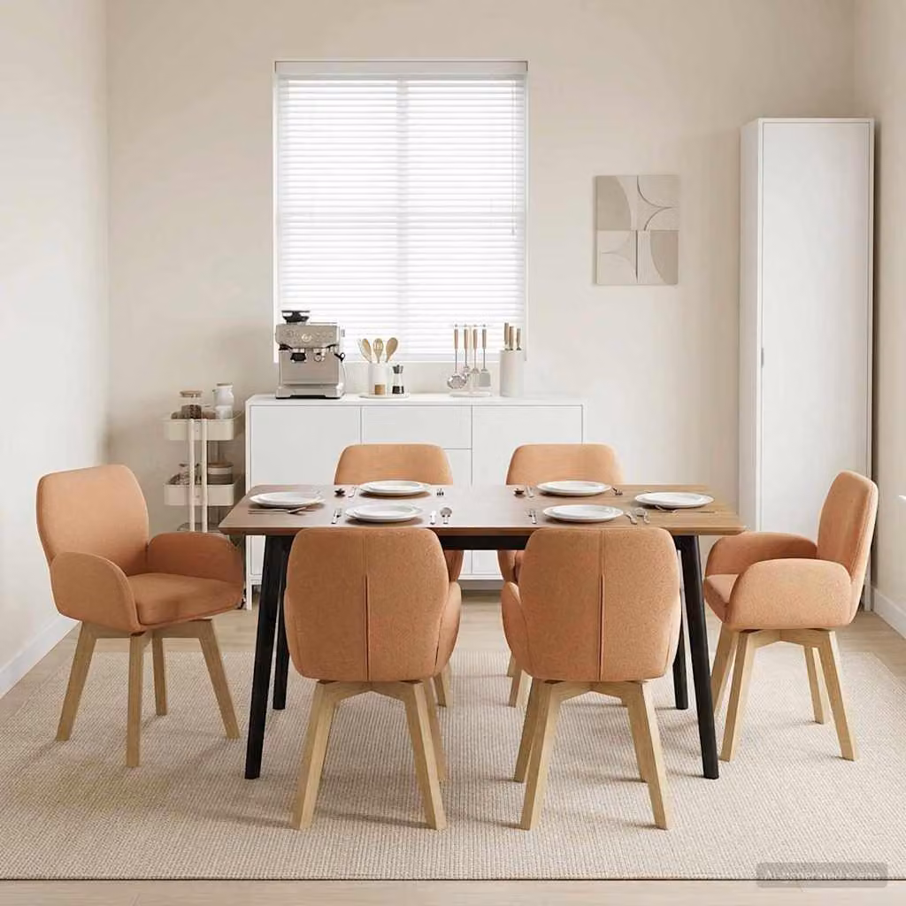 Set di 6 sedie da pranzo girevoli vidaXL in tessuto bouclé beige, L 54 cm x P 58 cm x H 87 cm