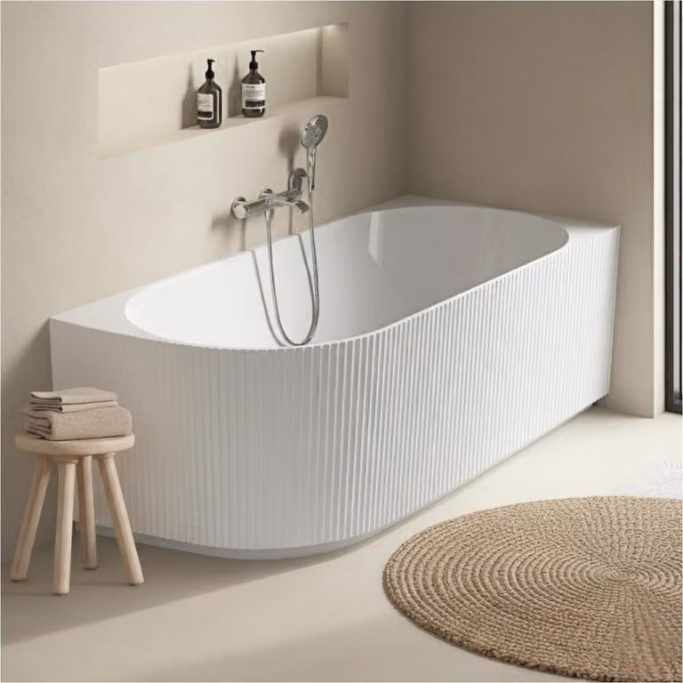 Vasca da bagno semi-isola in acrilico bianco con coste 170cm - Angolo retto STRIA
