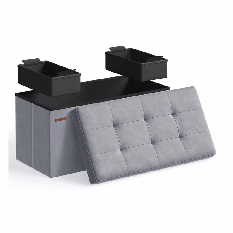 Cassapanca Pieghevole in Velluto con Scatole, Grigio Tortora / 38 x 76 x 38 cm
