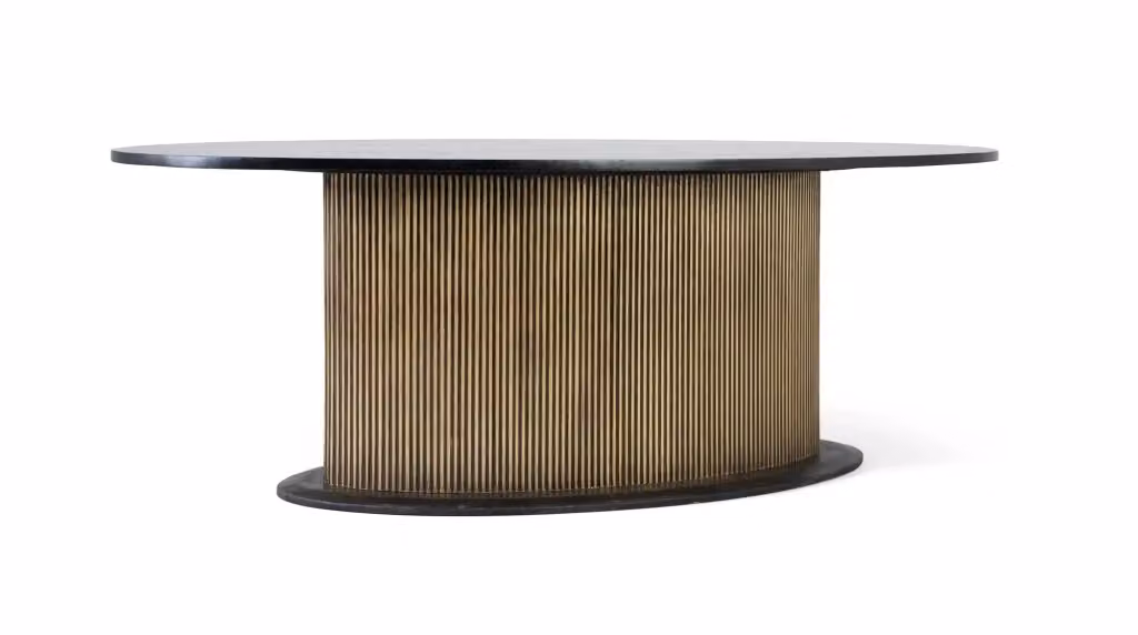 Tavolo da pranzo ovale in legno di mango con base a colonna Giner Y Colomer colore bronzo e nero – 2