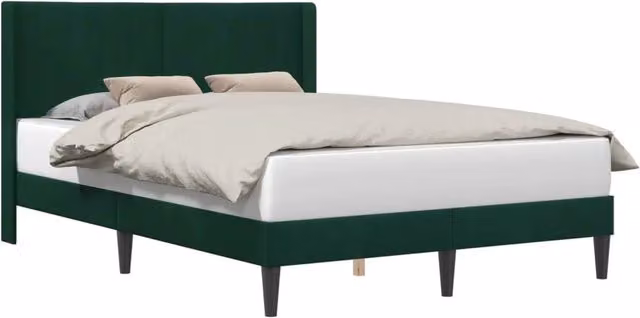 Letto matrimoniale moderno in velluto verde con struttura imbottita in legno, L/P/H: 120 x 200 x 96 cm – 1