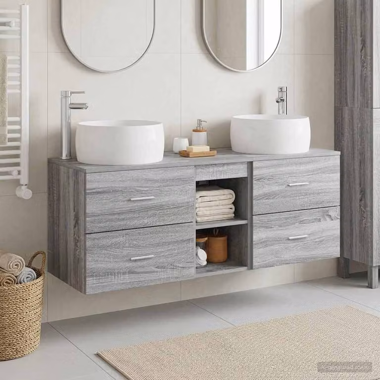 Set di mobili per il bagno moderno vidaXL in 3 pezzi grigio e argento con base lavabo e pensili a parete