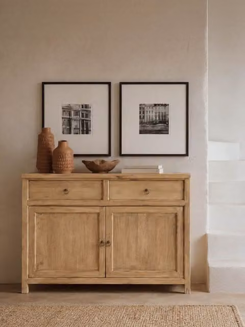 Consolle rustica in legno di mango con 2 cassetti Kenay Home colore marrone e oro