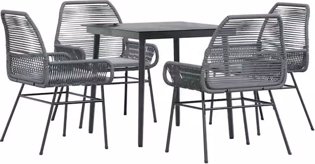 Set da Pranzo da Giardino 5 pz | Set Salotto da Giardino con Cuscini Polyrattan Vetro