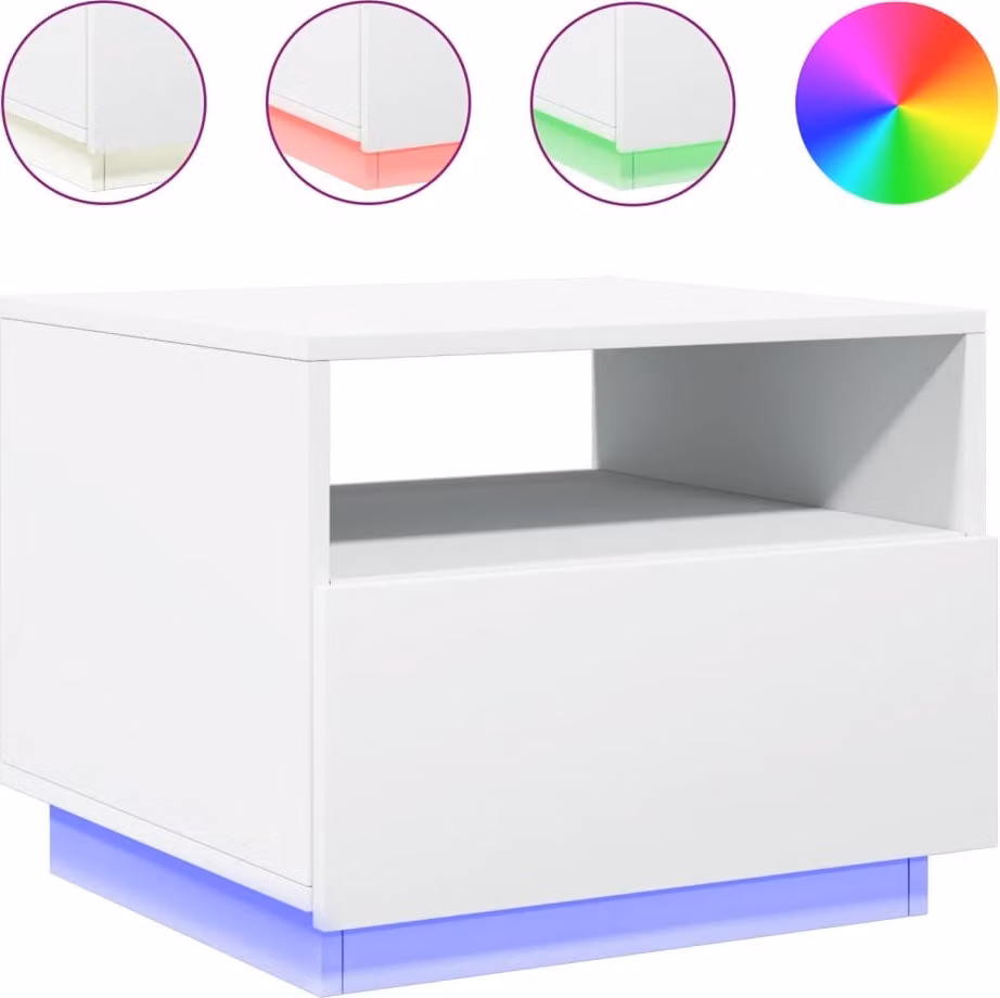 Tavolino da Soggiorno con Luci LED Bianco 50x49x40 cm