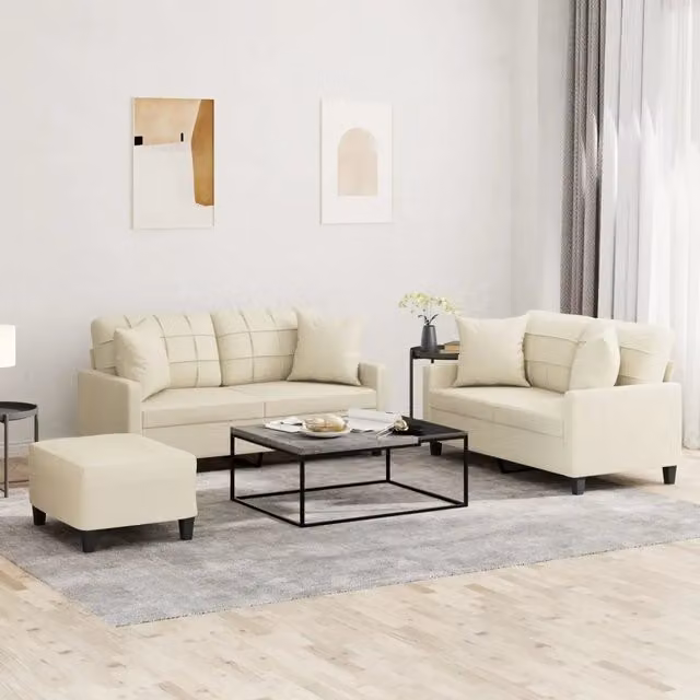Set di divani 3 pezzi vidaXL in similpelle beige con cuscini per soggiorno in stile moderno