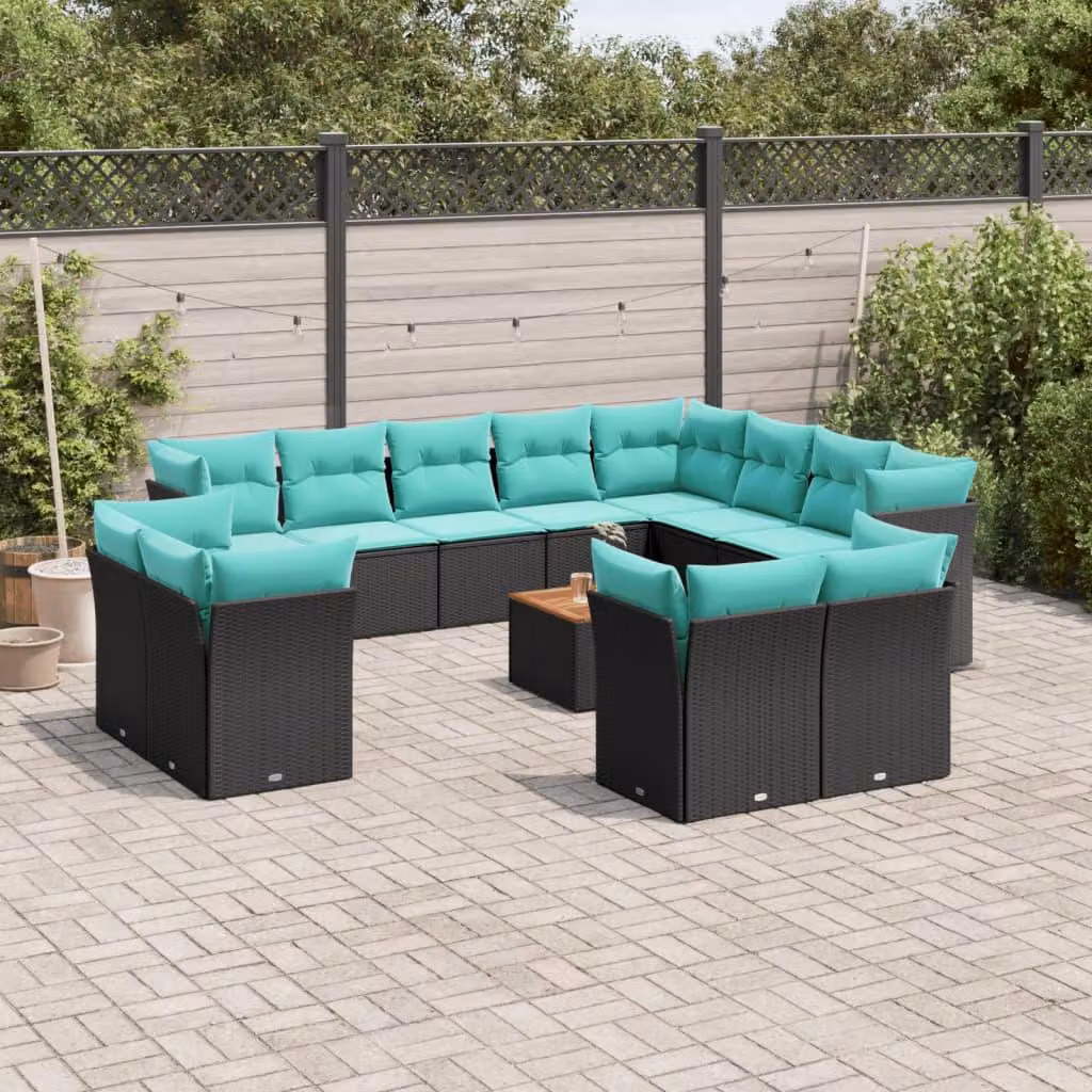Maison Exclusive - Set da giardino 13 pezzi con cuscini in polyrattan nero