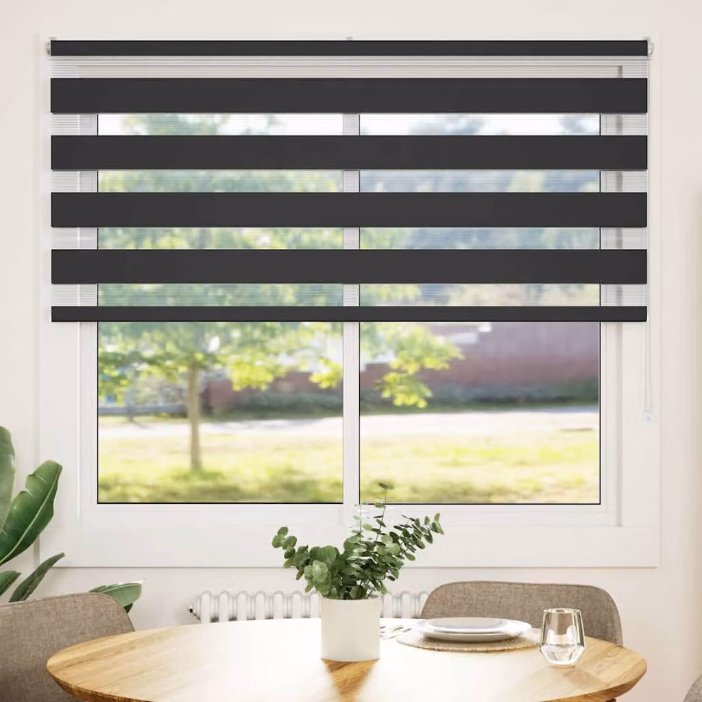 Tenda a Rullo Zebra vidaXL Giorno e Notte, Colore Nero, Larghezza Tessuto: 150,9 cm, in Poliestere