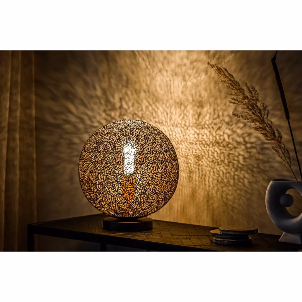 Lampada da tavolo sferica in metallo nera KENDRA HOME stile boho con luce calda omnidirezionale Altezza: 30 cm – 2