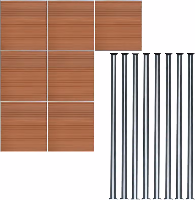 Pannello divisorio in legno composito (WPC) x7 e pali per recinzione con illuminazione a LED x8 - Colore marrone
