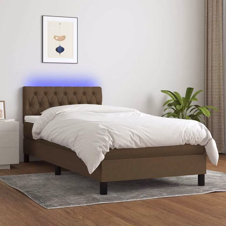 Letto Ibrido con Materasso e Illuminazione LED vidaXL in Tessuto Marrone Scuro L/P/H: 90 x 200 x 78 cm