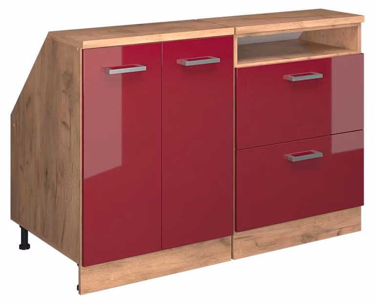 Mobile cucina sottotetto Vicco R-Line Rosso lucido 120 cm Set di 2 carcasse armadio profondità 60 cm, Model 60518