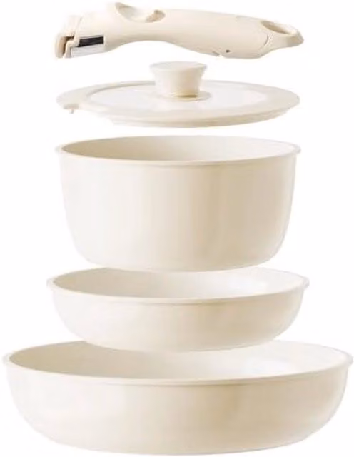 Set di Cucina in Ceramica ST TRADING Bianco con Padella, Pentola e Coperchio, Antiaderente e Senza PFAS, PTFE e PFOA