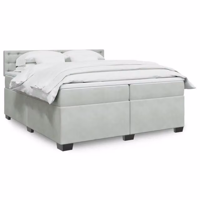 Letto con Giroletto a Molle e Materasso Ibrido vidaXL in Velluto Grigio e Bianco L/P: 200 x 200 cm