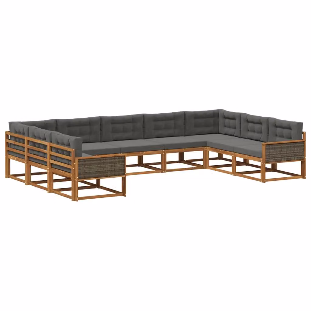 Set di divani da esterno a L vidaXL in legno di acacia con cuscini, beige e antracite, 9 pezzi – 2