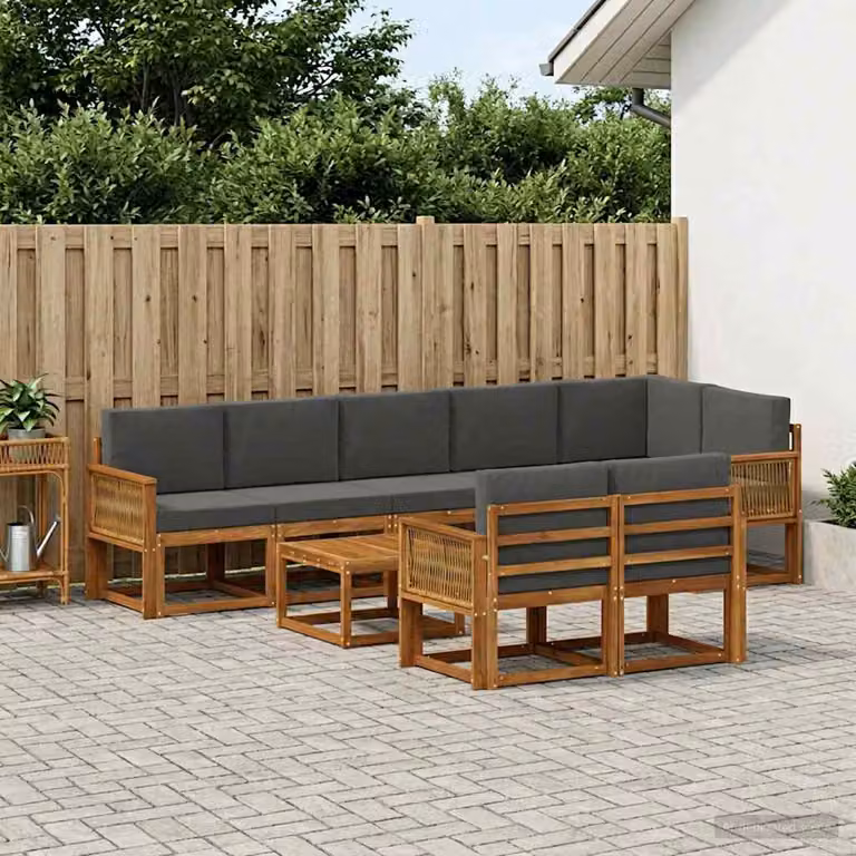 vidaXL Set di divani da esterno 9 pz in legno di acacia con cuscini, beige e antracite