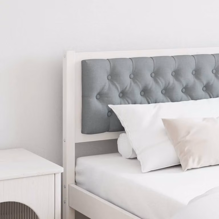 Testiera per letto imbottita vidaXL in legno di pino massello, Bianco e Grigio, 205.5 cm