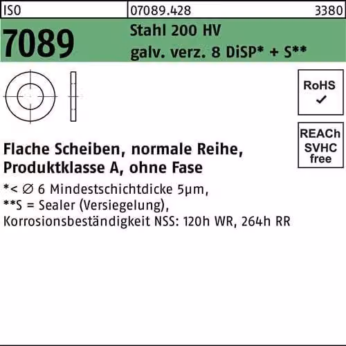 Dischi Reyher ISO7089 20 (21x37x3) HV, Zn8 070894280200000 (200 pezzi)