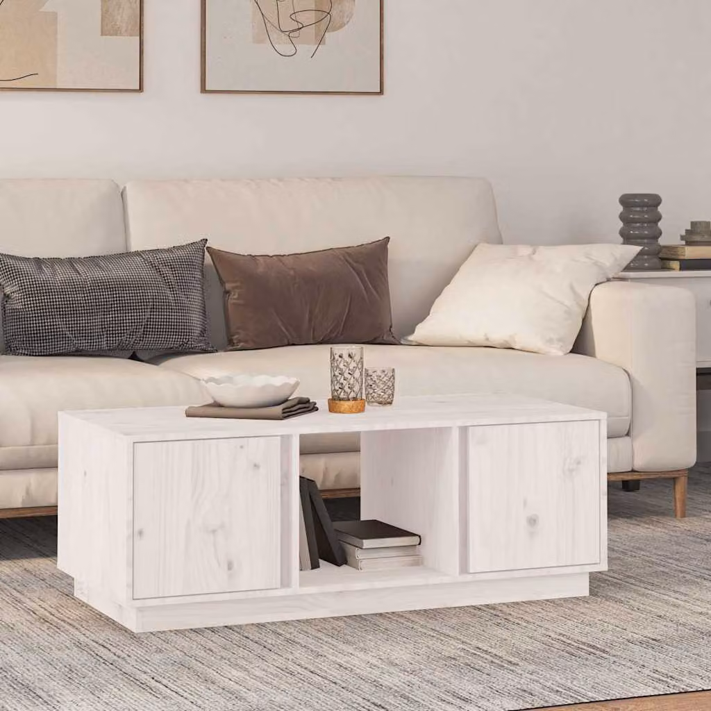 vidaXL Tavolino da Salotto Rettangolare in Legno di Pino Bianco L: 110 cm, P: 50 cm, H: 40 cm
