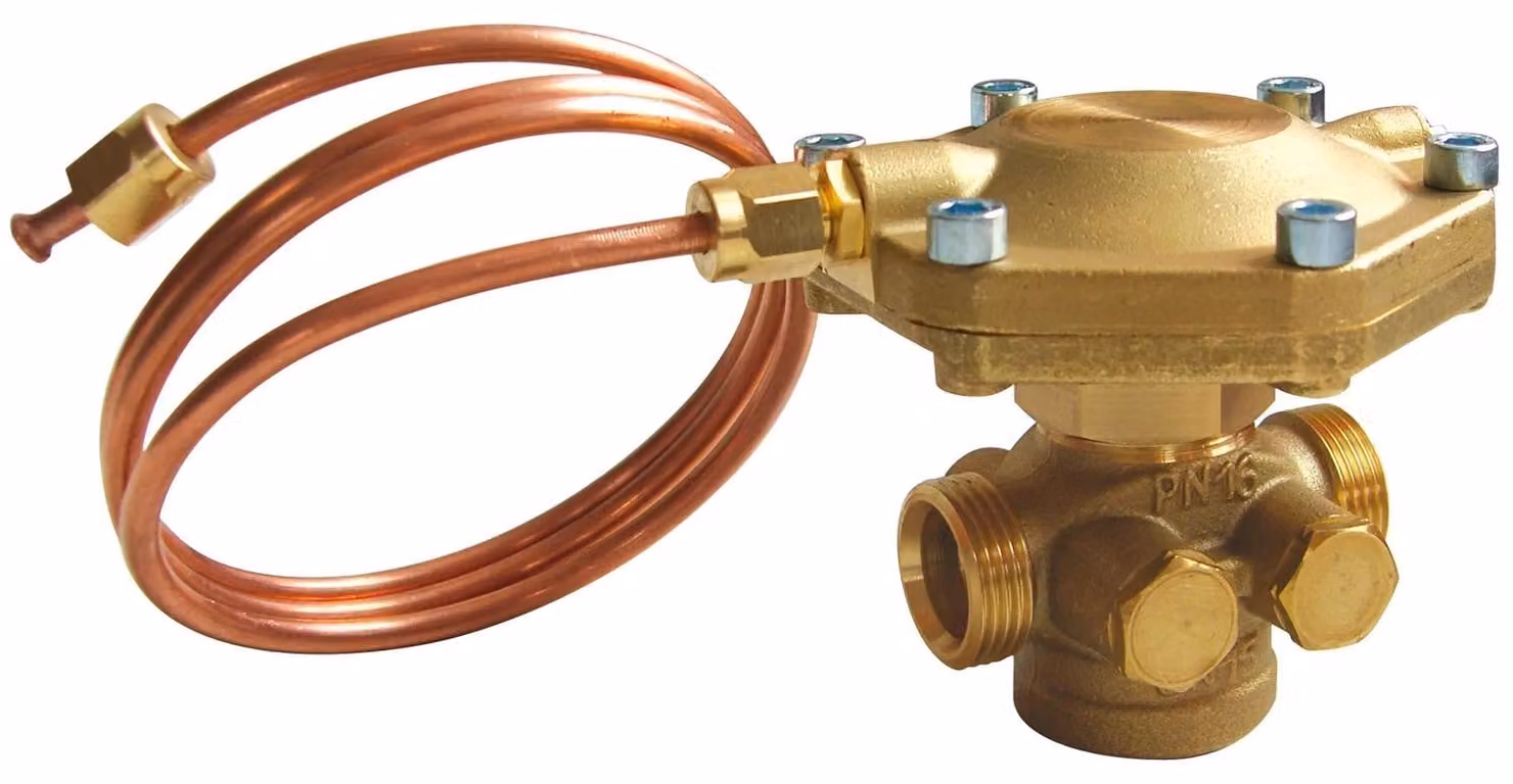 Regolatore di pressione differenziale Herz, DN15, G3/4", pressione differenziale fissa di 13 kPa, portata da 50 a 900 l/h, corpo in ottone, confezione da 1 pezzo.