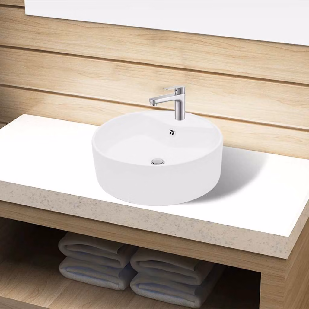 Lavandino da appoggio rotondo vidaXL in ceramica bianca con foro di trabocco – 1