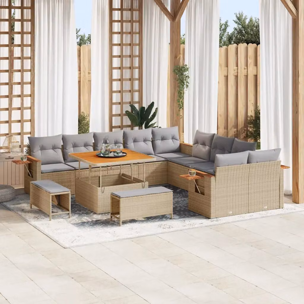 Set Divano da Giardino vidaXL 17 Pezzi a Forma di U con Cuscini Beige e Grigio – 1