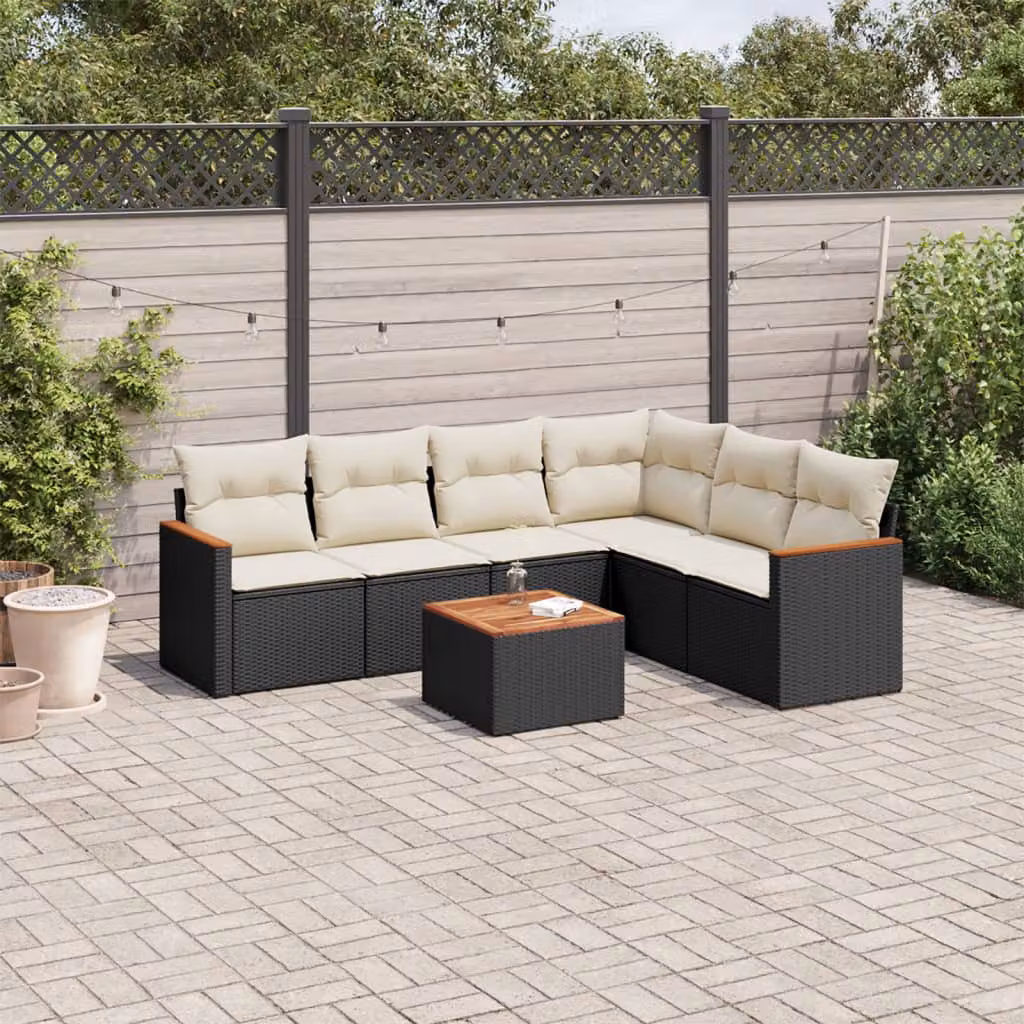Set Divani da Giardino a L vidaXL con Cuscini e Tavolino Nero in Polyrattan e Acciaio – 1